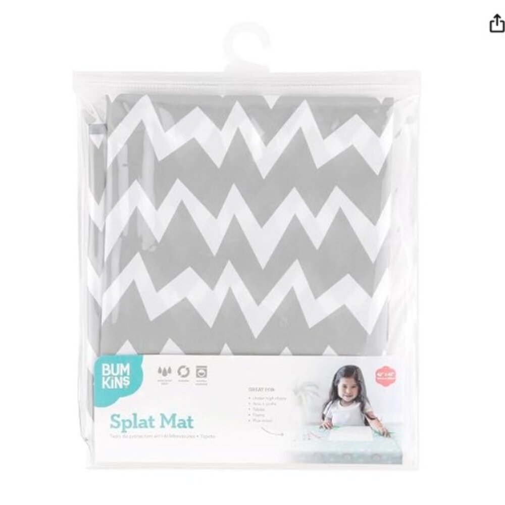 Bumkins Baby Splat Mat High Chair Gray Chevron 42x42